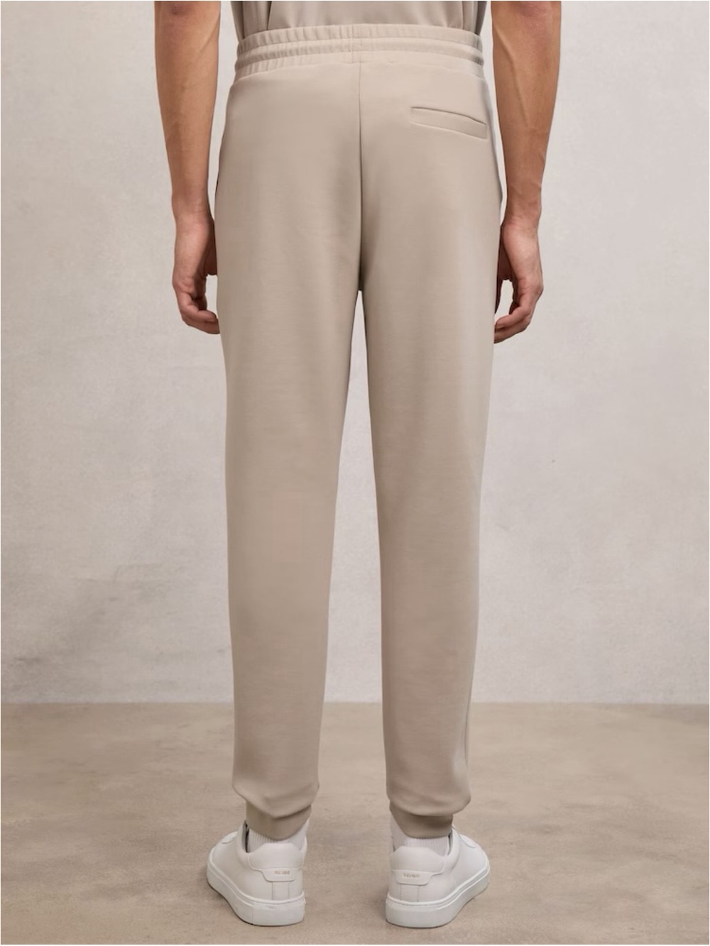 REISS Premier Premium Interlock-Jersey Joggers in Stone - Picture 3 of 8